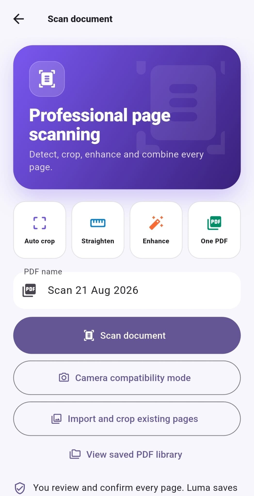 Luma Notes scan document to PDF