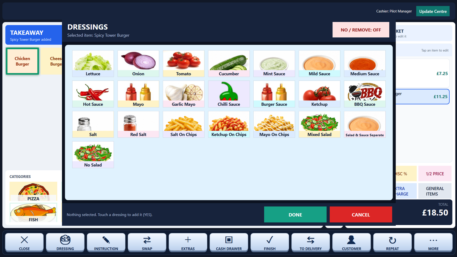 Dressings, toppings & modifiers