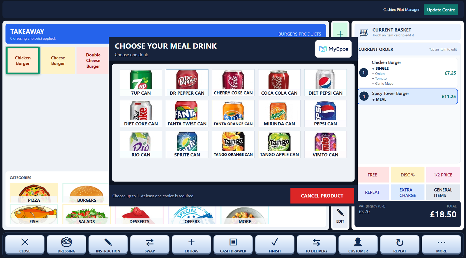 Meal deals — guided drink & side choices