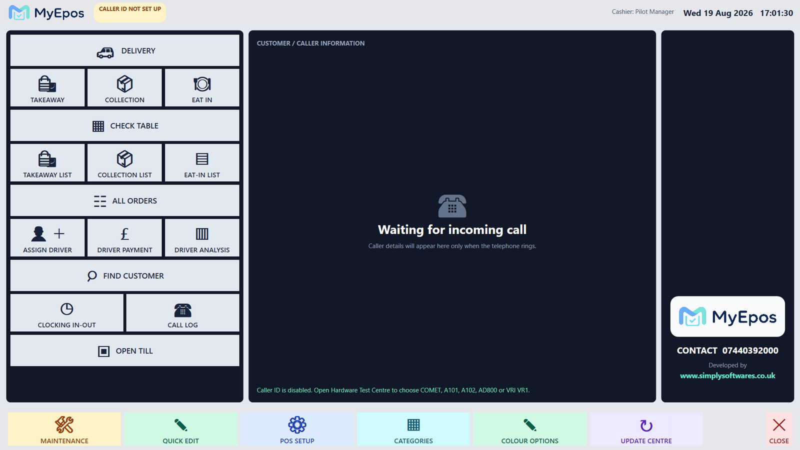 Main order screen with takeaway, collection and delivery