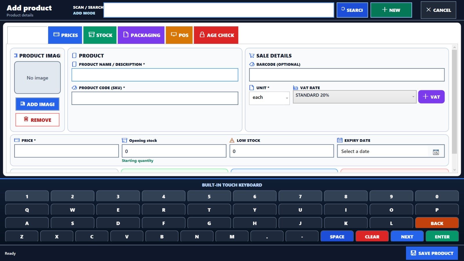 Add product screen